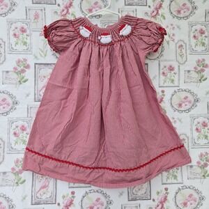 Vintage Classic Whimsy Smocked Santa Face Dress 24 Months Christmas